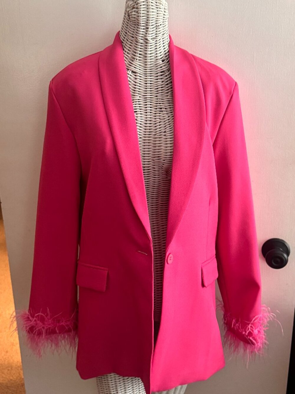 Sunday Up Oversized Pink Blazer with Feathered Sleeves